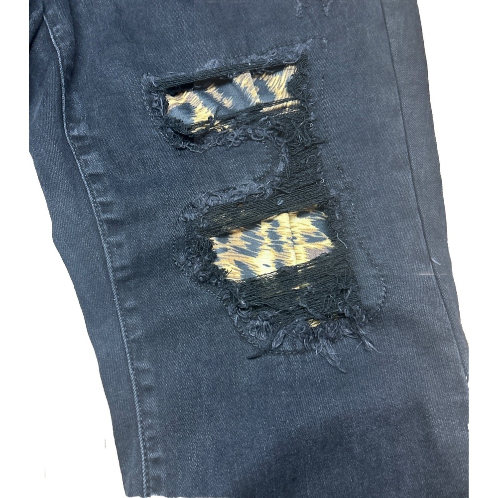 NWT Judy Blue Skinny Fit Mid‎ Rise Stretch Black Jeans Leopard Distressed Sz 14W - Picture 3 of 11